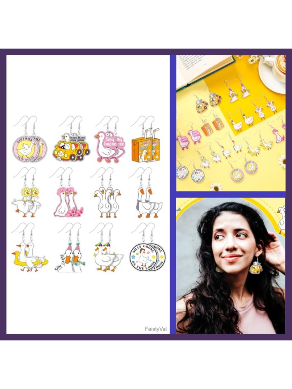 12 Pairs Acrylic Goose Dangle Drop Earrings Funny Quirky Jewelry